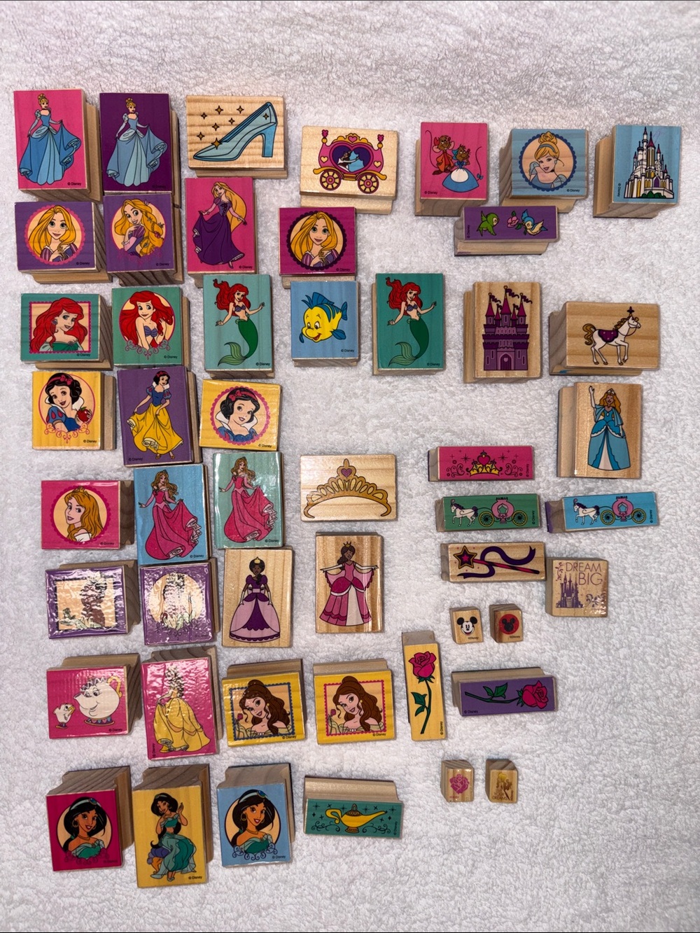 Disney Wooden Princess Stamp Set Ariel Cinderella Jazmine Belle